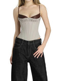 Casual Fashion Camisole Tops Woman Leather Patchwork Low-Neck Backless Skinny Stretch Daily High Street Style Vests