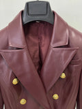 New 2026 Designer PU leather Jacket Women's Slim Fitting Double Breasted Lion Buttons Denim Blazer