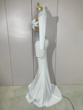 Luxury Sparkly Diamonds Pearl White See Through Mesh Long Dress Women Wedding Evening Party Stage Performance Photoshoot Dress