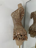 Sexy Women Short Sleeve Sparkly Sequins Stage Dress Luxury Evening Party Nightclub Performance Costume Stage Wear
