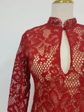 Solid Slimming Spliced Lace Fashion Dresses for Women Round Neck Long Sleeves Patchwork Hollow Out Dress Female New