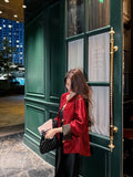New Long Sleeved Jacquard Cardigan Summer Warm Loose Printing Versatile Retro Festival Red Lady Tang Suit Top