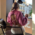 Women's Pink Lace-up Backless Knitted Sweater Long Sleeve Pullover Knitwears Loose Pullovers Top White Jumpers Autumn Clothing