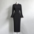 Luxury Crystal Flare Sleeve Formal Evening Dress Long Sleeves Slim Women's Gowns Trumpet Elegant Wedding Party Dress