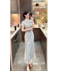 Olive Girl Blue Embroidered Qipao for Ren Faire 2026 Garden Wedding Fairycore Photoshoot Everyday Wear S-XXL XS-3XL Plus Size Embroidered Dramatic Silhouette Romantic Garden Party Editorial Not Costume Chinese Heritage Fashion Women