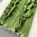 Women Ruffles Splicing V-neck Sleeveless Bodycon Midi Pleated Maxi Long Dress  Birthday Sexy Club Party Even Dresses