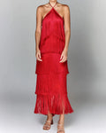 Solid Spliced Tassel Dresses for Women Halter Sleeveless High Waist Temperament Dresses Female Fashion New