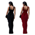 Women Velvet Stacked Ruched Sleeveless Bodycon Long Maxi Dresses 2026 Fall Party Trendy Birthday Evening Dress Vestidos