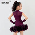Olivegirl Girls Latin Dance Dress Children's Performance Costume Competition Sleevesless Ruffle Tutu Skirt Rumba Tango Dance