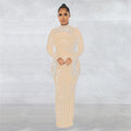 Women Rhinestone Dress with Bodysuit 2 Piece Set Sexy See Through Hot Drilling Evening Gowns Birthday Bodycon Party Dress