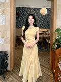 Olive Girl Yellow Dramatic Qipao for Ren Faire 2026 Garden Wedding Fairycore Photoshoot Everyday Wear S-XXL XS-3XL Plus Size Dramatic Silhouette Romantic Garden Party Editorial Not Costume Qipao Cheongsam Chinese Dress Chinese Heritage Fashion Women