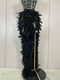 Women Sexy Elegant Evening Party Luxury Birthday Photo Shoot Performance Costume Sparkly Rhinestone Feather Mesh Long Dress