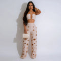 Women Set Sleeveless Strapless Tops +Wide Leg Pants Two 2 Piece Set Hole Hollow Out Outfit Summer Sexy Street Tracksuit