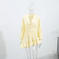 Elegant Asymmetric Cascading Ruffles Mini Dress Women Loose Solid V-neck Full Sleeve Button Summer Dresses  Lady Robes New