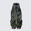Plus Size Skull Cross Women's Jeans Trousers Denim Pants American Retro Vibe Wide-legged Dragging Oversized Baggy Pants