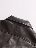 French Retro Pu Leather Jacket for Women Stand Collar Long Sleeve Patchwork Button Temperament Loose Coat Female