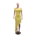 Sexy Irregular Mushroom Edge Off Shoulder Ruffle Midi Dress Women Asymmetrical Bodycon Summer Party Cocktail Maxi Dress