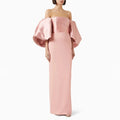 Temperament Spliced Backless Slimming Dress for Women Strapless Puff Sleeve High Waist Patchwork Solid Dresses Female