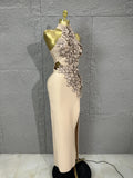Solid Hollow Out Spliced 3D Flower Elegant Dresses for Women Stand Neck Sleeveless Split Sexy Long Dress Female New