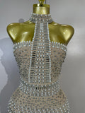 Woman Evening Party Club Cocktail Luxury Birthday Dresses Sparkly Diamonds Pearl Feathers Sleeveless Bodycon Short Bandage Dress