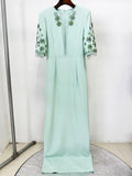 2026 New Arrivals Summer Fashion Heavy Industry Beaded Diamond Slim Maxi Dress Women's Half Sleeve Female Vestidos