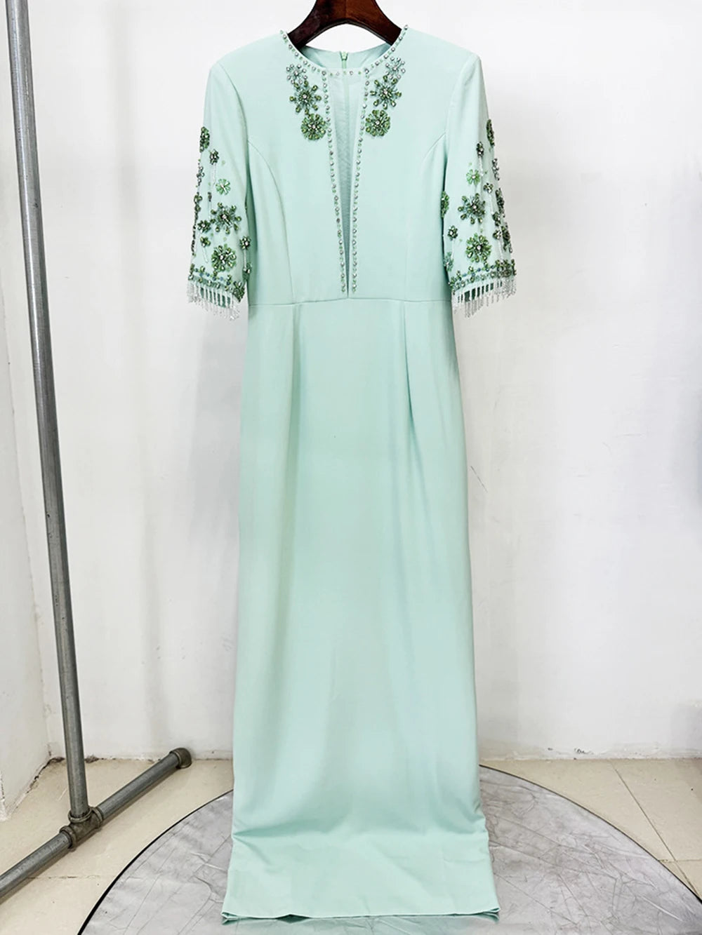 2026 New Arrivals Summer Fashion Heavy Industry Beaded Diamond Slim Maxi Dress Women's Half Sleeve Female Vestidos