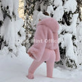 Winter 2026 Sweet Girls Pink Hooded Cropped Eco Fur Coat Women Thick Warm Fluffy Faux Fox Jackets Short Overcoat Female