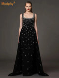 Elegant Celebrity Evening Party Gowns Women's Heavy Industry Diamonds Beading Sleeveless Tank Long Dress Vestidos