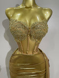 Women Two Pieces Set Sparkly Gold Sexy Top Mini Dress Eveing Celebrate Birthday Dress Party NightClub Dancer Show Stage Outfit