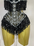 2026 New Sexy Nightclub Bar DJ Performance Dancer Stage Costume Sparkly Rhinestones Feathers Tassels Mesh See Through Bodysuits
