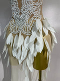 Luxury Sparkly Diamonds Pearls Strapless Mesh Maxi Dress Elegant Eveing Birthday Party Sexy Nightclub Performance Stage Costume