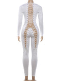 Cross Bandage Hollow Design Jumpsuits Woman o-Neck Full Sleeve Backless Skinny Peach Hip Sexy Club Party Overalls