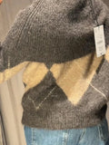 Women's Brown Beige Plaid Knitted Sweater Fashion Off Shoulder Patchwork Loose Blouse Lady Autumn Winter Casual Outerwear