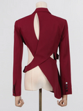 Solid Hollow Out Casual Irregular Blazers For Women Notched Collar Long Sleeve Spliced Button Temperament Blazer Female New