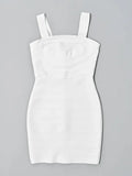 Summer Pure White Vintage Bandage Dress Mini Spaghetti Classic Slash Bustier Birthday Dress Office Lady Vestidos