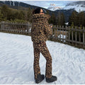 Fashion Leopard Print Ski Suit Women Stand Collar Hooded Zipper Coat Chic Slim Pants 2026 Winter Warm Casual Sport Windproof Set