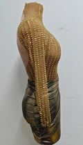 Luxury Sparkly Diamonds Women Birthday Evening Party Nightclub Stage Show Costume Sexy Mesh See Through Long Sleeves Mini Dress