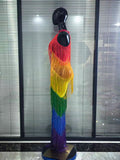 Rainbow Color Women Sexy Off the Shoulder Fringes Bodycon Long Gowns Dress Elegant Evening Party Celebrate Prom Outfit