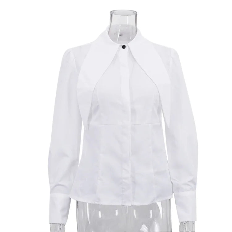 French Simple White Shirt for Women Notched Collar Long Sleeve Fashionable Commuter Cardigan Blouse Female Autumn