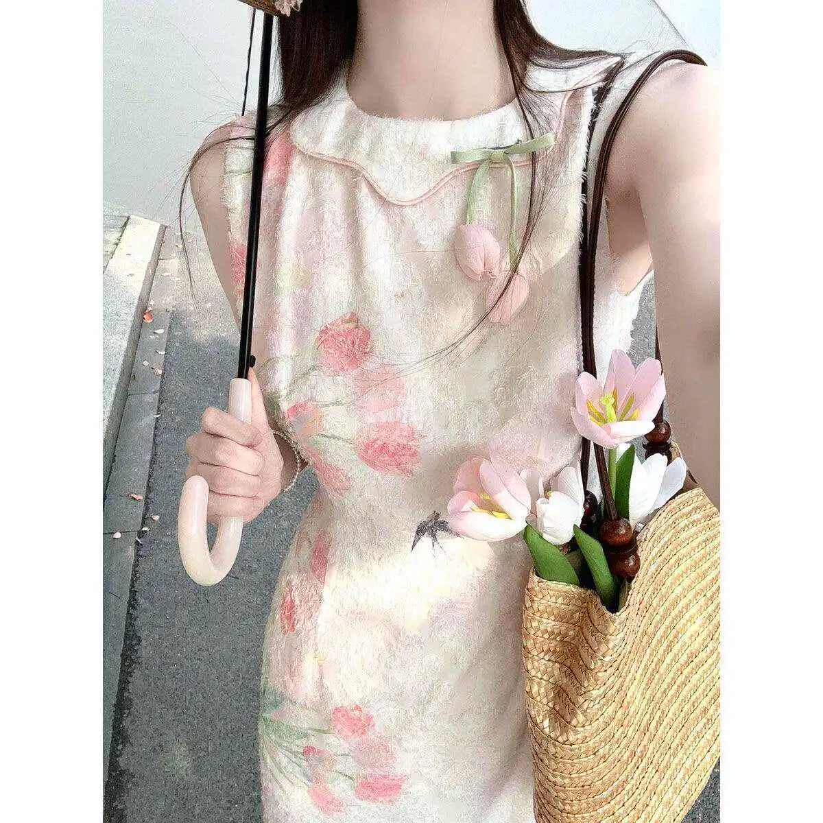 Olive Girl Romantic Qipao for Ren Faire 2026 Garden Wedding Fairycore Photoshoot Everyday Wear S-XXL XS-3XL Plus Size Romantic Cottagecore Garden Party Editorial Not Costume Qipao Cheongsam Chinese Dress Chinese Heritage Fashion Women