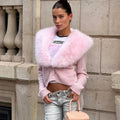 Elegant Faux Fur Coats Women's Warm Puffy Slim Long-Sleeve Collared Cardigan Winter Fashion High-Street Women Outwear