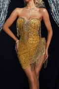 Women's Super Shiny Gold Sequin Fringed Glam Tube Top Jumpsuit Socialite Fashion Banquet Party Performance Outfit Party Dresses