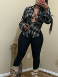 Lapel Plaid Shirt Blouse Tops Women Low-Neck Long Sleeve Casual Classic Skinny Spring Trend Elegant Streetwear Tees