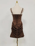 Sexy Solid Color Mini Dress for Women Round Neck Sleeveless High Waist Spliced Folds Bodycon Party Dresses Female