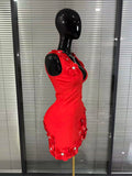Women Sexy Sleeveless V-Neck Florals Bodycon Mini Bandage Dress Celebrate Cocktail Celebrity Red Carpet Birthday Outfit
