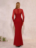 Luxury Diamonds Bandage Formal Evening Dress Mesh Long Sleeves Mermaid Women's Gowns Elegant Wedding Party Dress