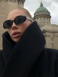 Women Big High Neck Black Jackets Fashion Solid Long Sleeve Breasted Loose Coats Female Autumn Winter Chic Casual Street Outwear