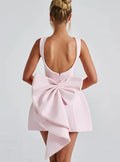 Chic Pearl Bow Short Dress for Women Backless Casual Mini Dresses White Black Pink Wedding Guest Summer Bridesmaid Robe Birthday