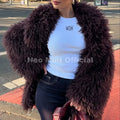 Winter 2026 Trend Burgundy Obsession Long Faux Mongolia Sheep Fur Jacket Coat Women Chic Lapel Collar Fluffy Overcoat