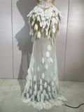 Luxury Sparkly Diamonds Pearls Strapless Mesh Maxi Dress Elegant Eveing Birthday Party Sexy Nightclub Performance Stage Costume